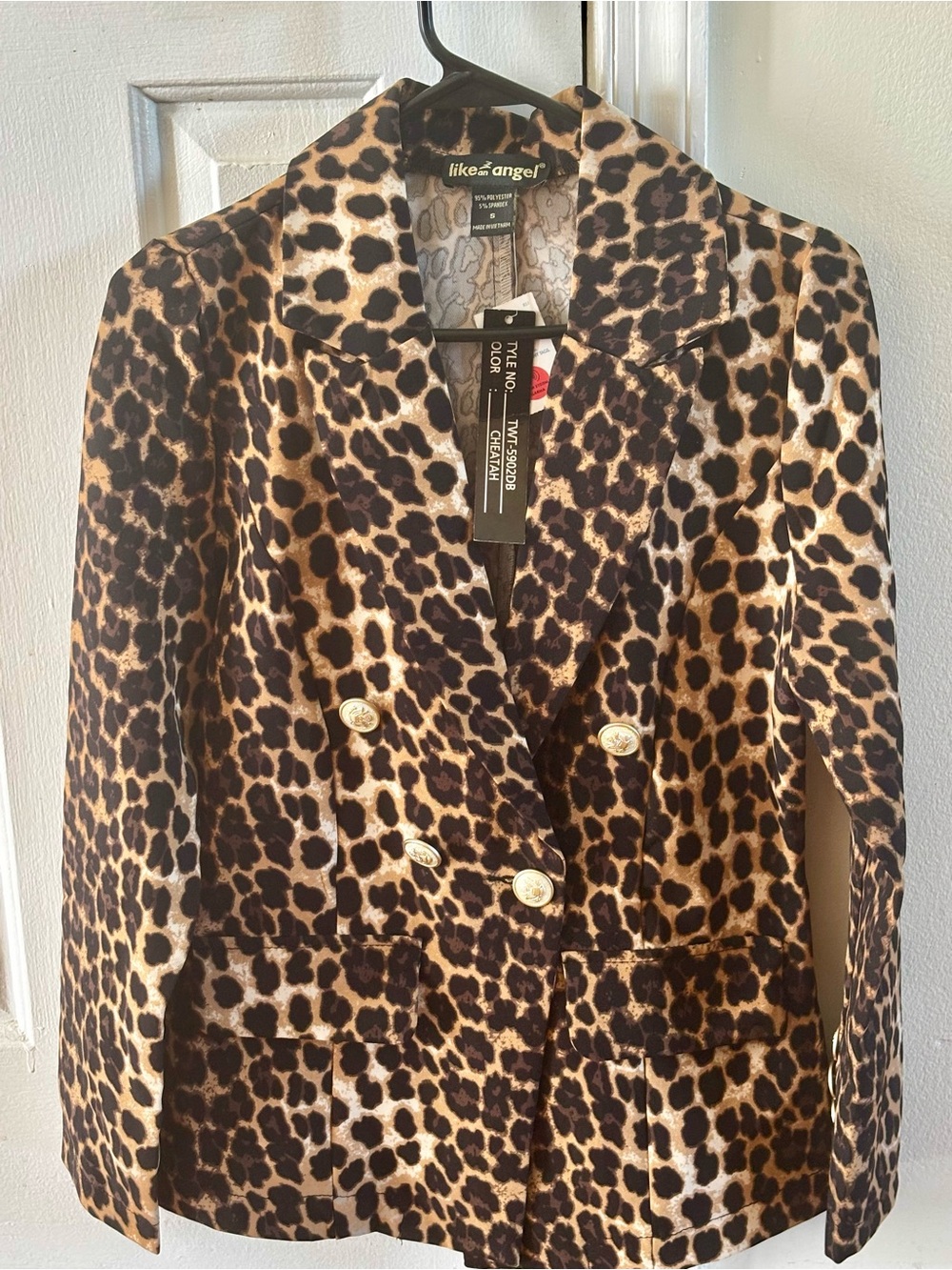 Leopard Print Double-Breasted Blazer -and Pants 2pc set Brown/Black